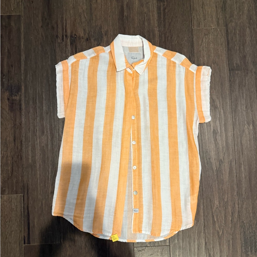 Rails Orange and White Striped Linen Button-Up Shirt